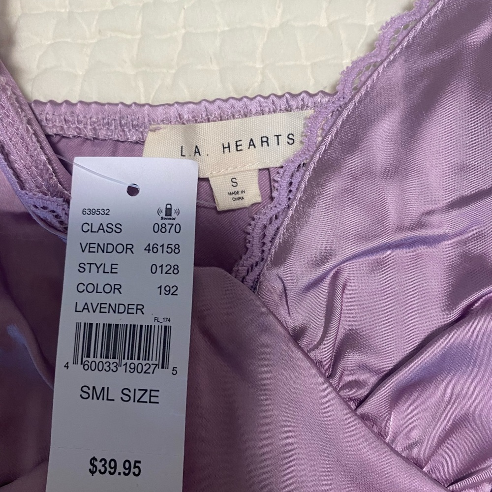 Purple satin mini slip dress